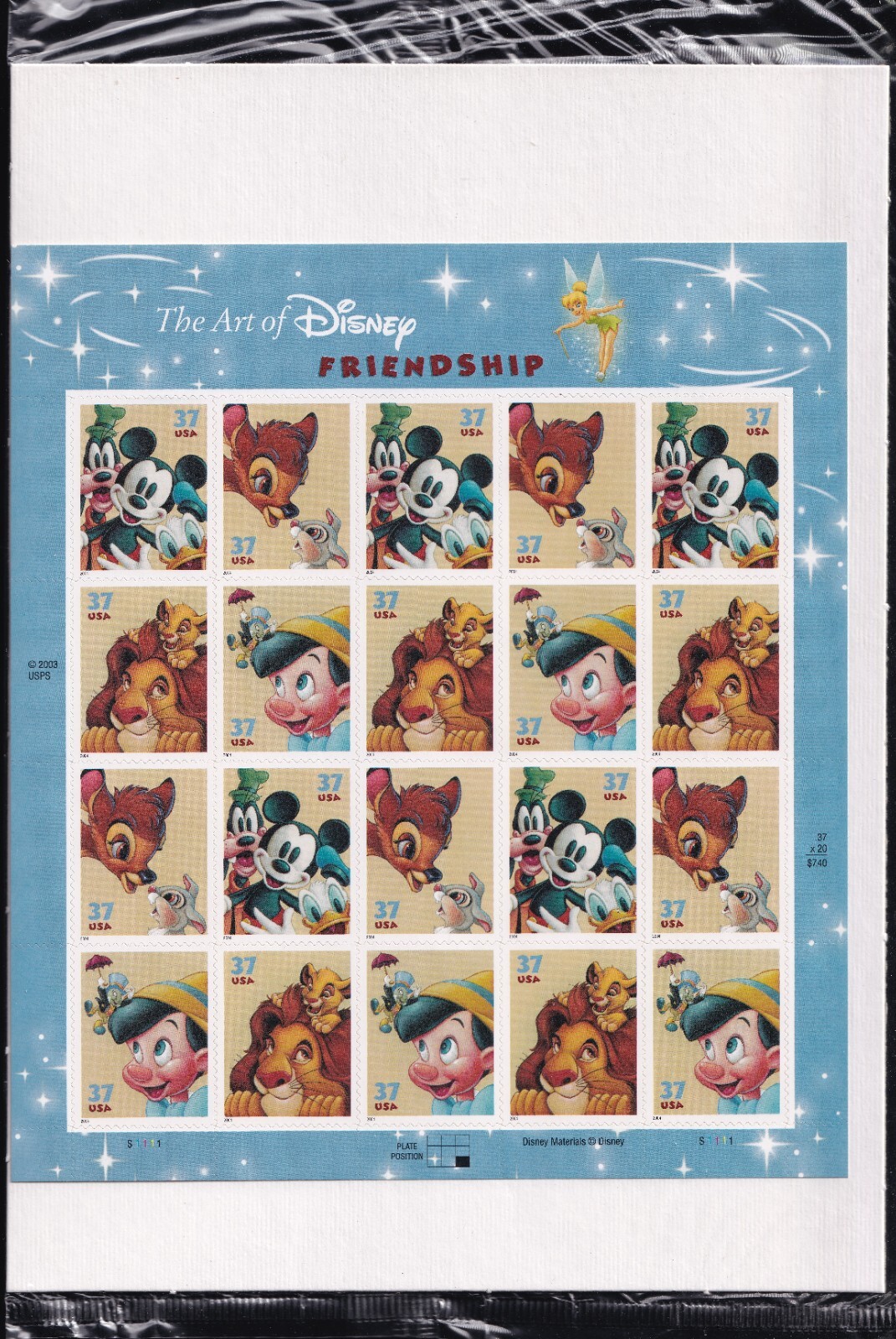 Scott #3868a (3865-68) Disney Friendship Sheet of 20 Stamps - Sealed Art Back