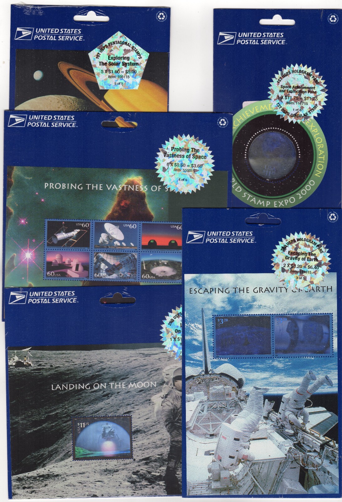 Scott #3409 3410 3411 3412 3413 Space Achievements (5) Sheets - Sealed Silver