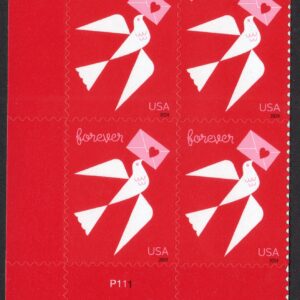 Scott #5826 Love Bird Envelope Plate Block of 4 Forever Stamps - MNH UV