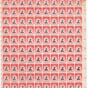Scott #J90 Postage Due Sheet of 100 Stamps - Damaged