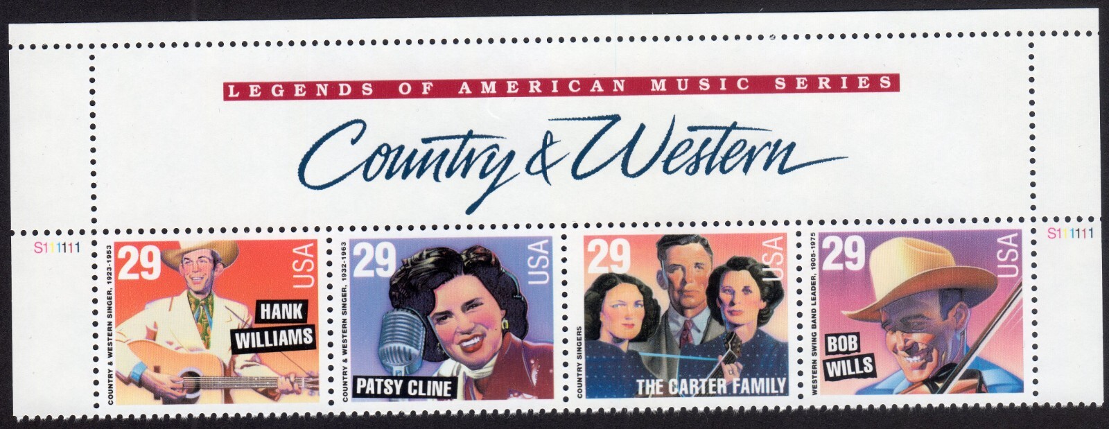 Scott #2774a (2771- 74) Country & Western Title Plate Block of 4 Stamps - MNH
