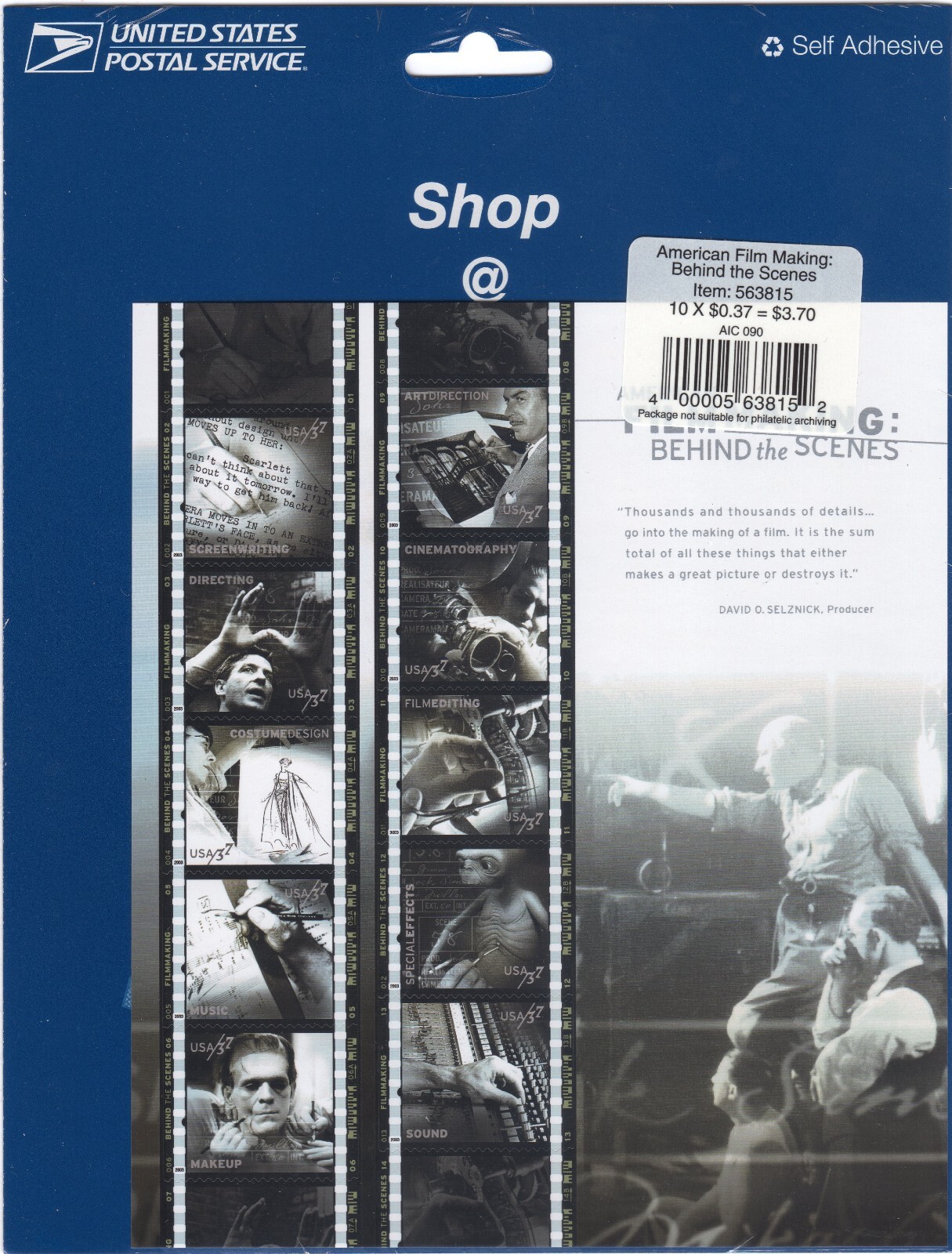 Scott #3772 American Filmmaking Sheet of 10 Stamps - Sealed Blue
