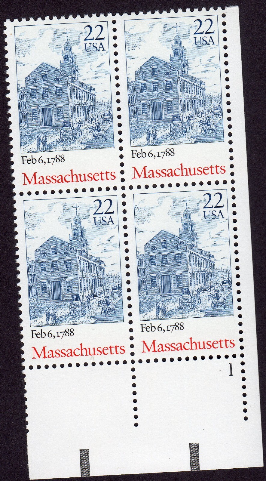 Scott #2341 Massachusetts Plate Block of 4 Stamps - MNH