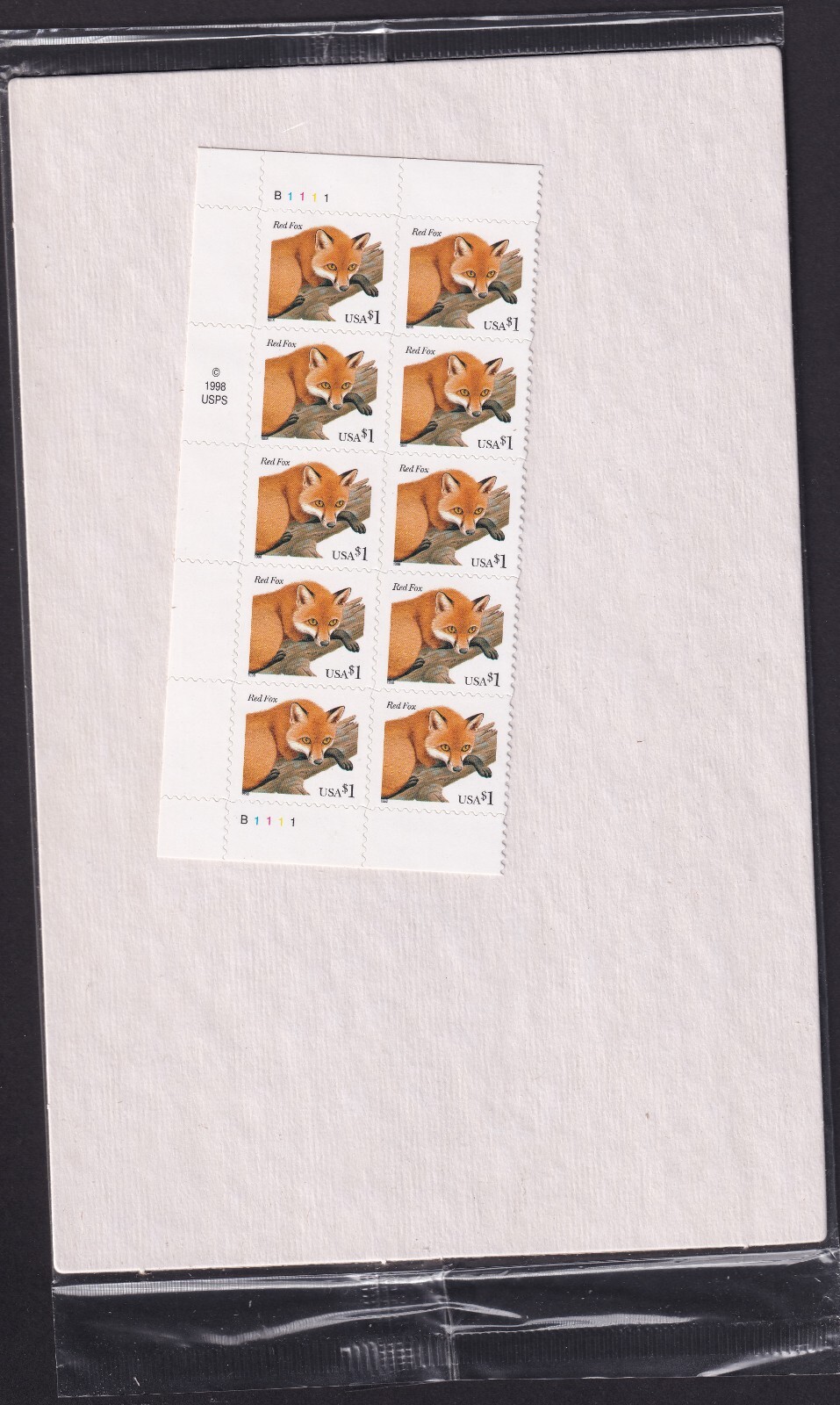 Scott #3036a Red Fox Half Sheet (Plate Block) of 10 Stamps - Sealed