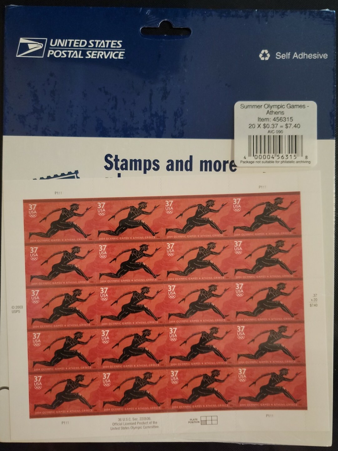 Scott #3863 Olympics (Athens) Sheet of 20 Stamps - Sealed