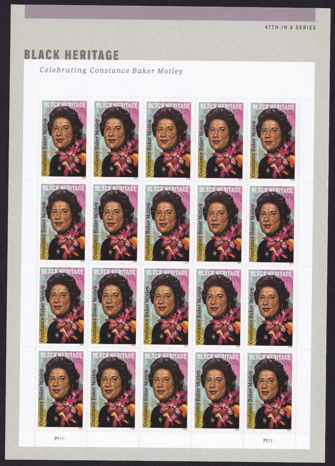 Scott #5830 Constance Baker Motley Full Sheet of 20 Forever Stamps - MNH UV