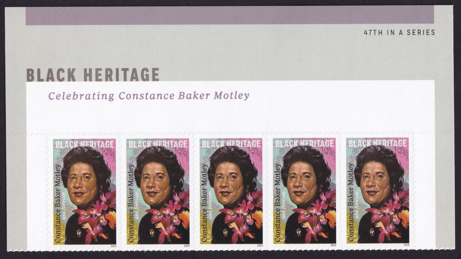 Scott #5830 Constance Baker Motley Title Plate Block of 5 Forever Stamps MNH UV