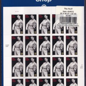 Scott #3812 Roy Acuff (Country Music, Fiddle) Sheet of 20 Stamps - Sealed Blue