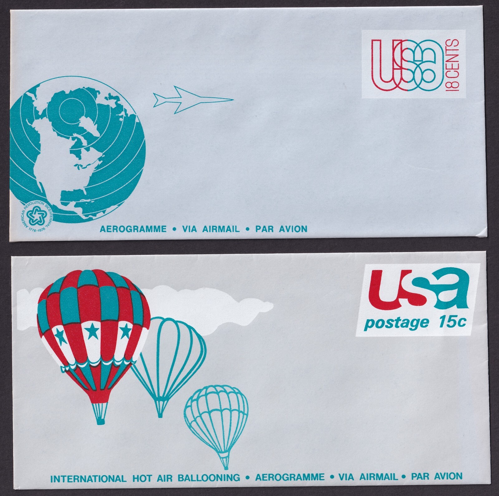 Scott #UC46 & UC48 Folded Stamped Entire Aerogramme