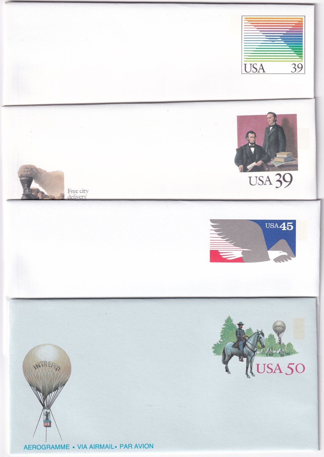 Scott #UC61-UC62-UC63-UC64 Folded Stamped Entire Aerogramme