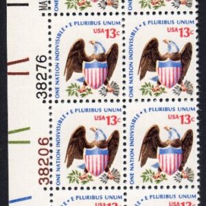 Scott #1596 - Eagle & Shield - Plate Block Of 20 Stamps - MNH Diagonal Color