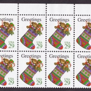 Scott #2872 Christmas Stocking Plate Block of 20 Stamps - MNH Top