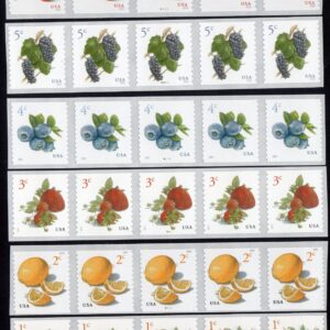 Scott #5201-5037-5038-5039-5256-5653 (6) Fruit Plate # Coil of 5 Stamps MNH PNC5