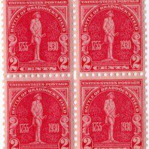 Scott #688 Battle of Braddock's Field George Washington Block of 4 Stamps - MNH