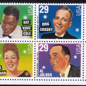Scott #2849-2853 sans 2851) Popular Singers (Bing Cosby) Block of 4 Stamps - MNH