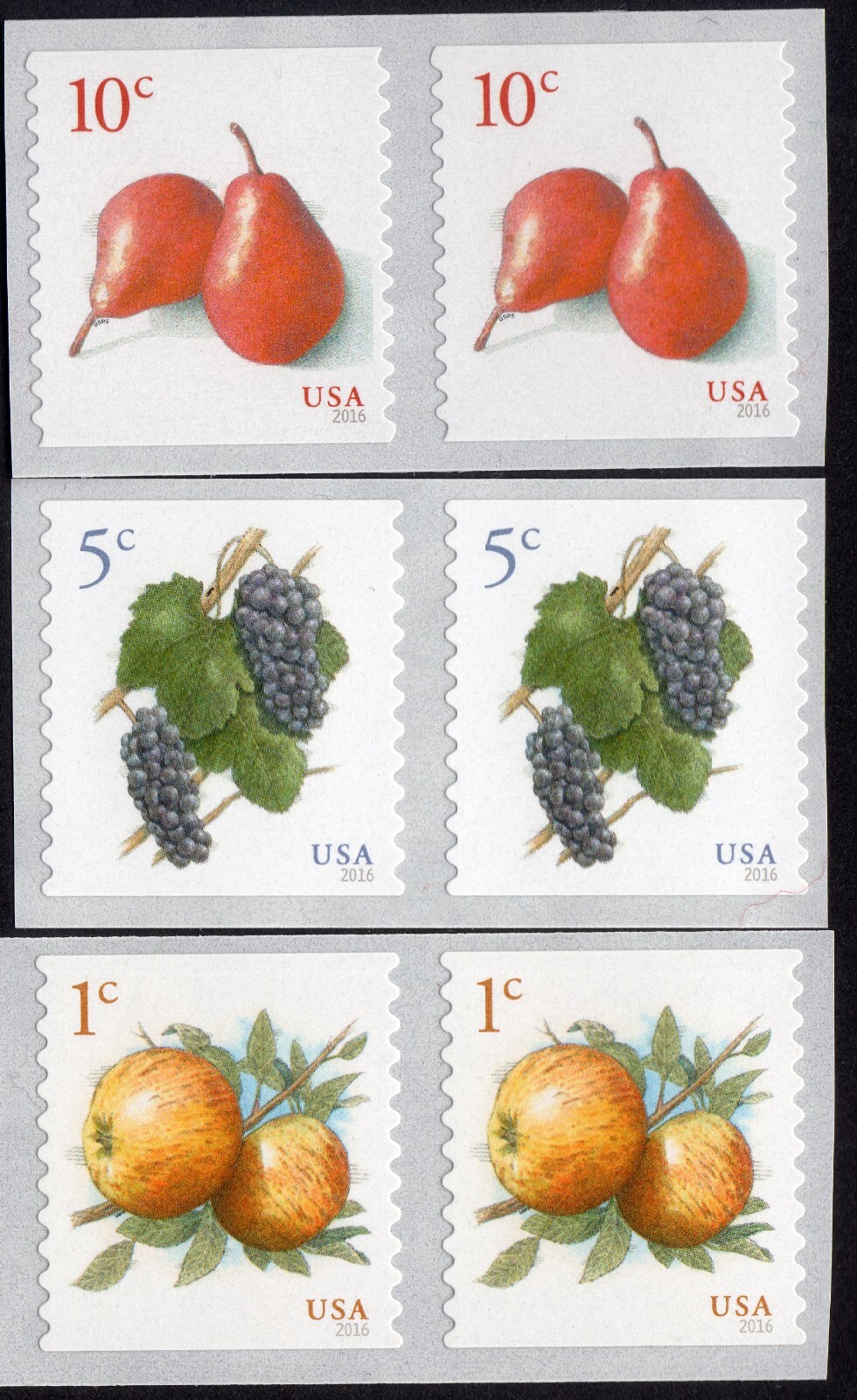 Scott #5037-5038-5039 Apples Grapes Red Pears Coil Pair of Stamps - MNH
