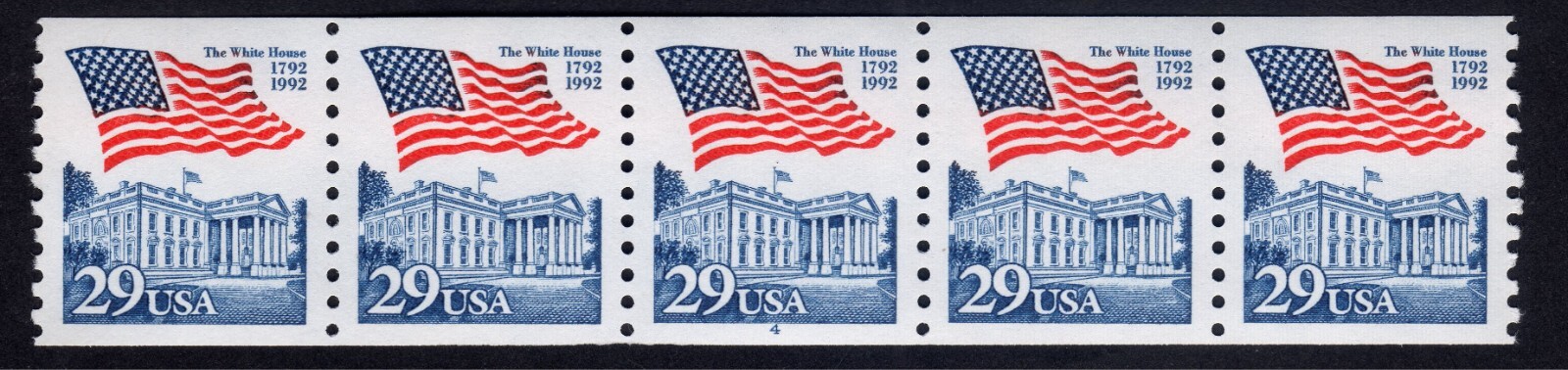 Scott #2609 Flag Over White House Plate Number Strip of 5 Stamps (PNC5) MNH P#4