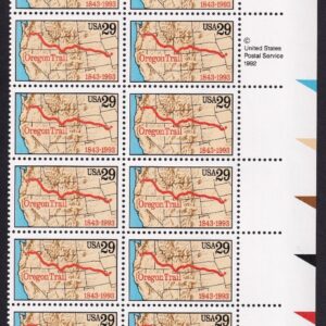 Scott #2747 29¢ Oregon Trail Plate Block of 20 Stamps - MNH LR