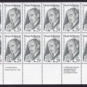 Scott #2755 29¢ Dean Acheson Plate Block of 20 Stamps - MNH LR