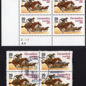 Scott #2754 Cherokee Strip Land Run Plate Block of 4 Stamps & Cancelled - MNH
