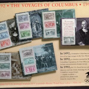 Scott #2629a (2624) Set of Six Columbus Stamp Sheets of 3 Stamps MNH w/envelope