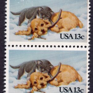 Scott #2025 Puppy & Kitten in Snow Pair of Stamps - MNH