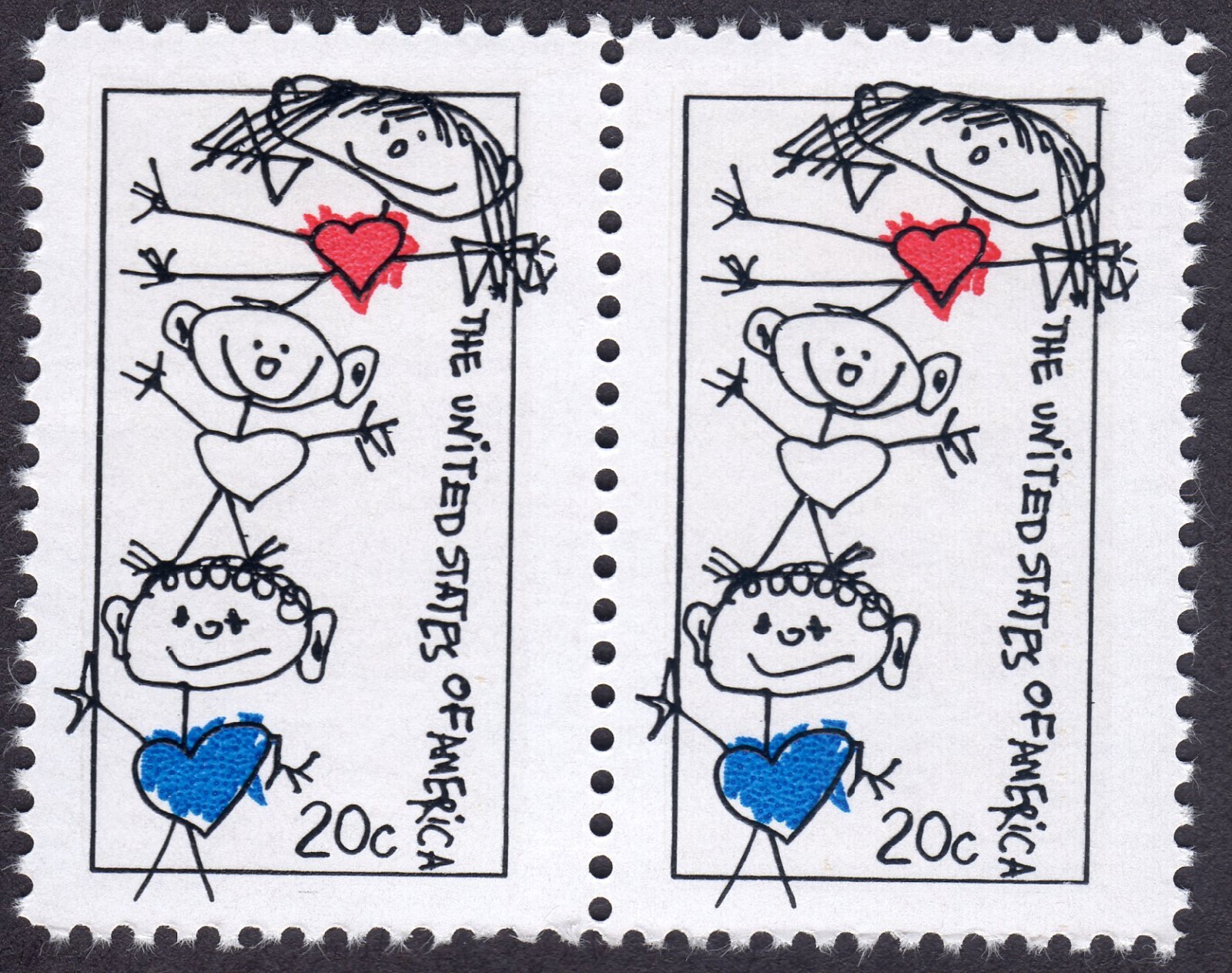 Scott #2104 Family Unity (Stick Figures) Horizontal Pair of Stamps - MNH