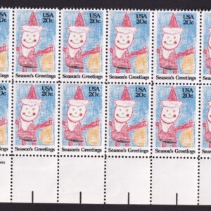 Scott #2108 Children's Santa Damaged Plate Block of 20 Stamps - MNH PC#6