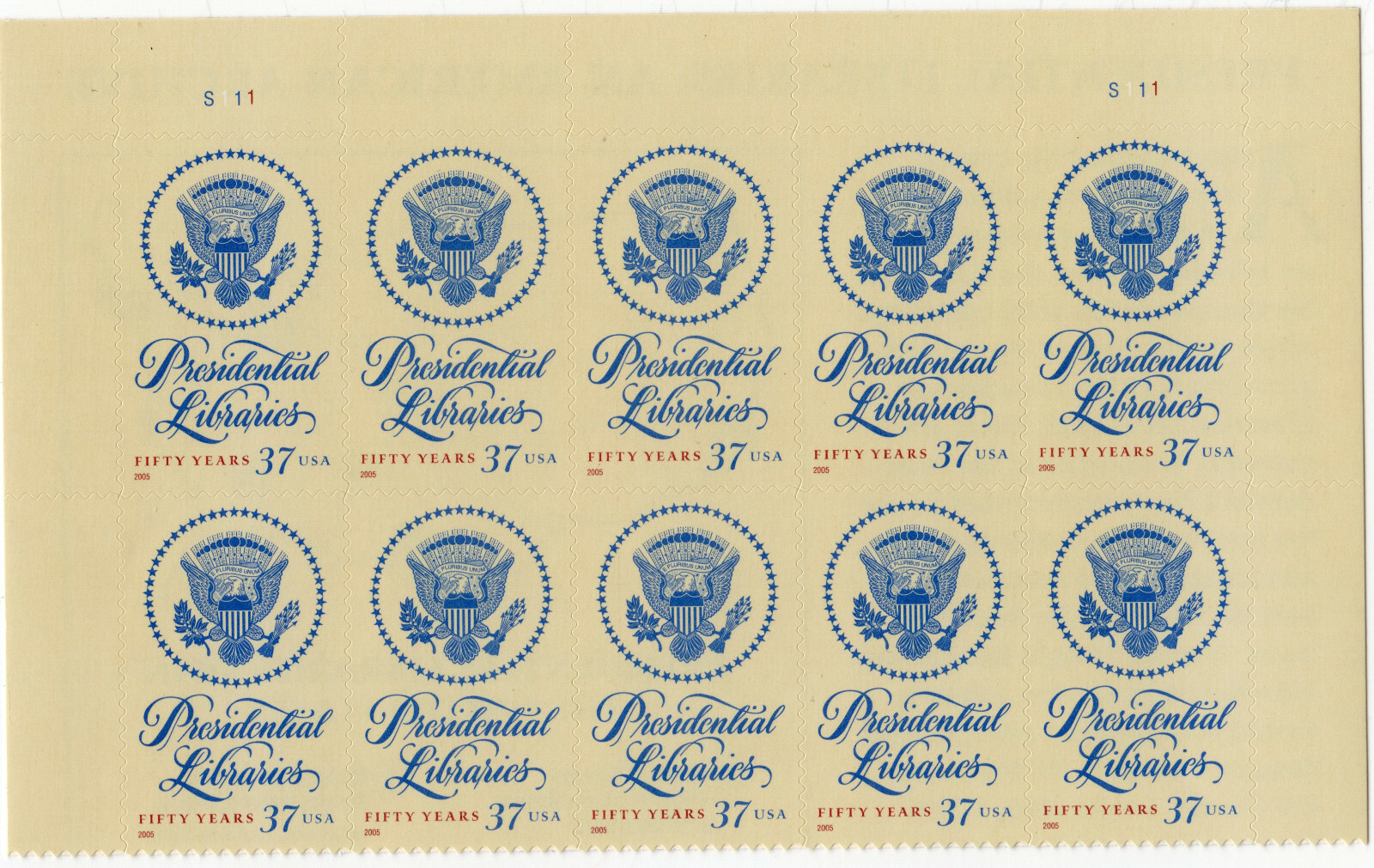 Scott #3930 Presidential Libraries Plate Block of 10 Stamps - MNH Top