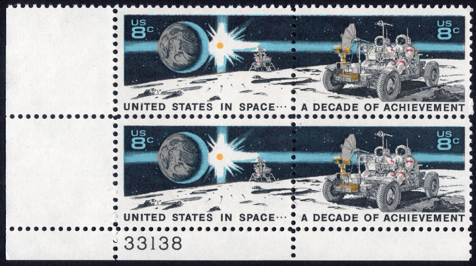 Scott #1435b Space Achievement on Moon Plate Block of 4 Stamps - MNH P#33138 LL