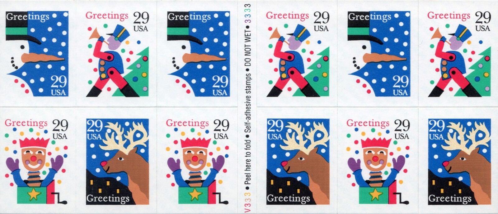 Scott #2802a Christmas Greetings (Snowman) Booklet of 12 Stamps - MNH P#V3333333