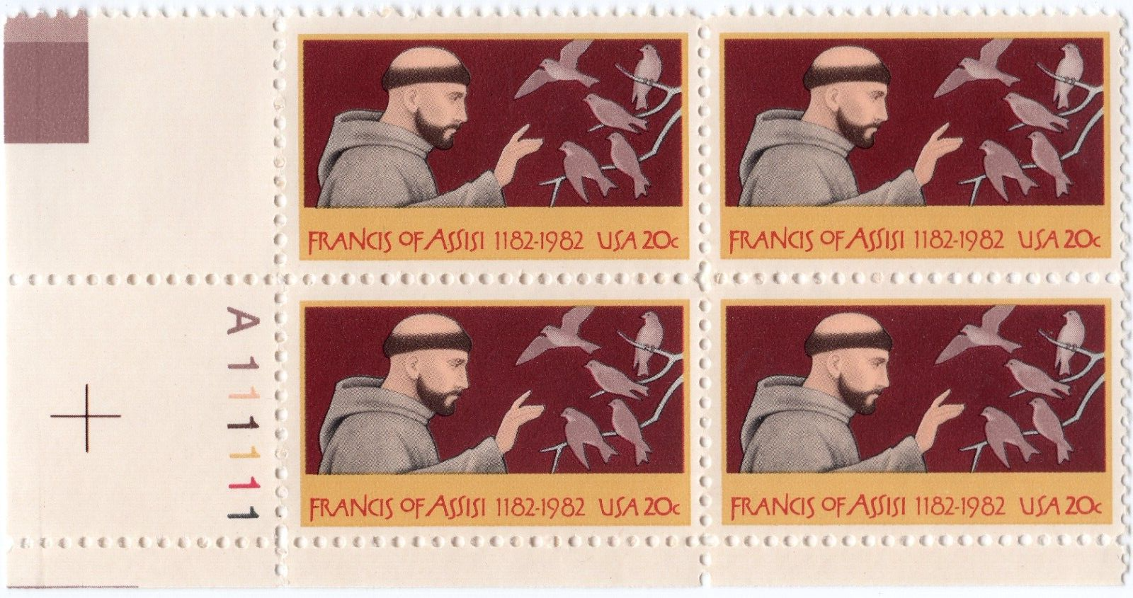 Scott #2023 St. Francis of Assisi Plate Block of 4 Stamps - MNH LL