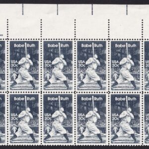 Scott #2046 George Herman Babe Ruth 20¢ Plate Block of 20 Stamps - MNH P#4 UR