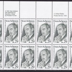Scott #2755 29¢ Dean Acheson Plate Block of 20 Stamps - MNH UL