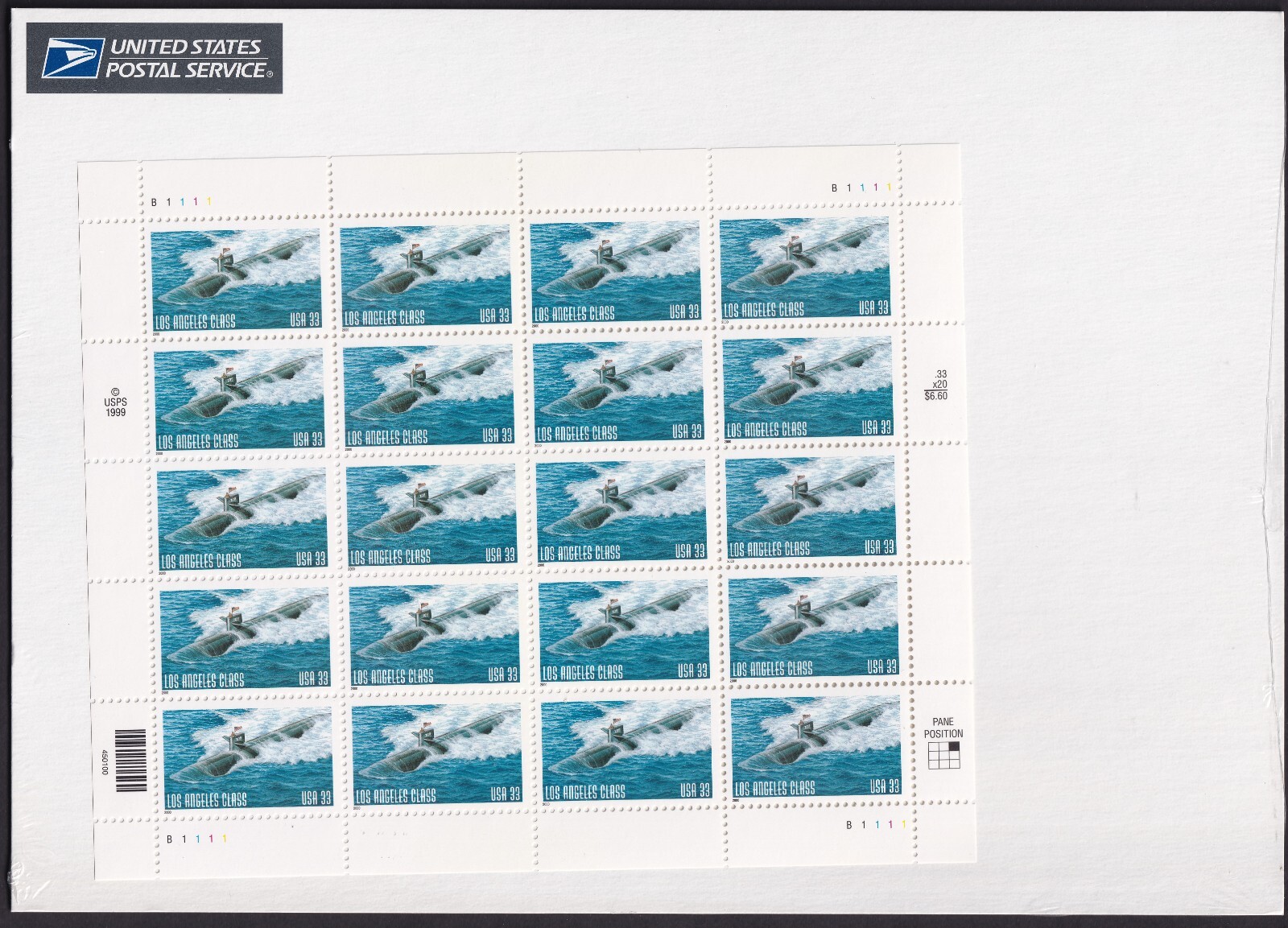 Scott #3372 Los Angeles Class Nuclear Submarine Full Sheet of 20 Stamps - Sealed