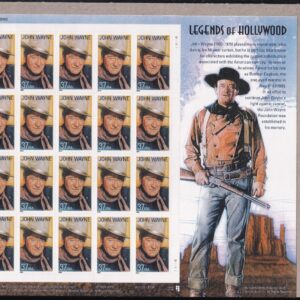 Scott #3876 37¢ Legends of Hollywood John Wayne Sheet of 20 Stamps Sealed Brown