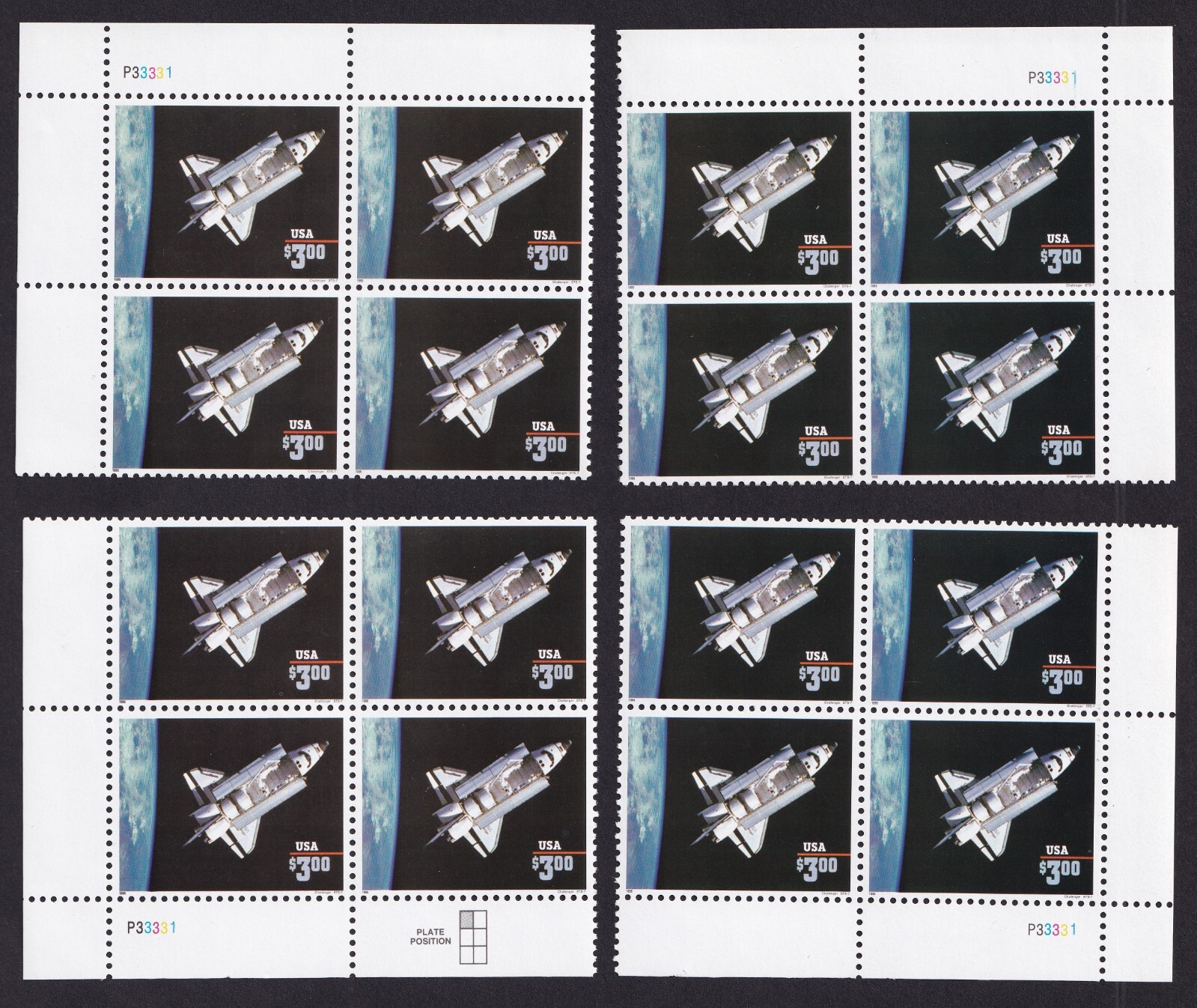 Scott #2544 Space Shuttle Matched Set of Plate Block of 4 Stamps - MNH P#P33331