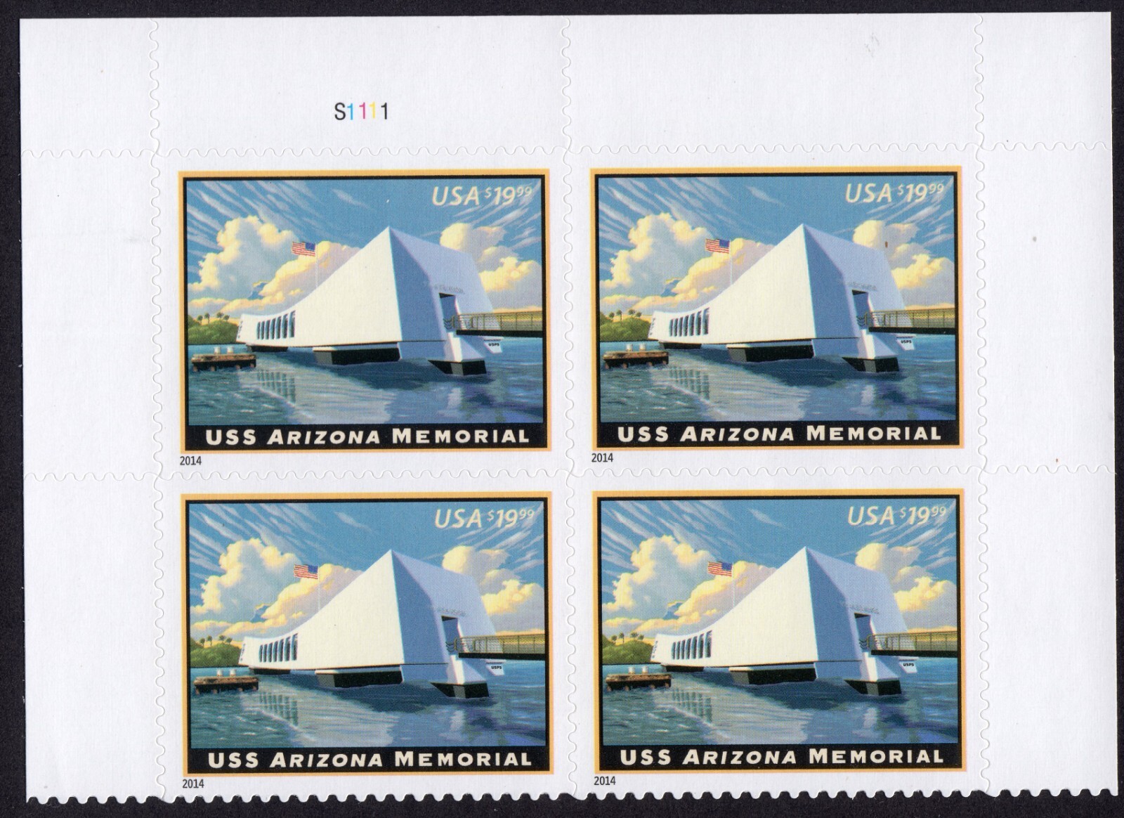 Scott #4873 USS Arizona Plate Block of 4 Express Mail Stamps - MNH