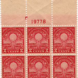 Scott #654 Edison's Lamp Plate Block of 6 Stamps - MNH P#19778