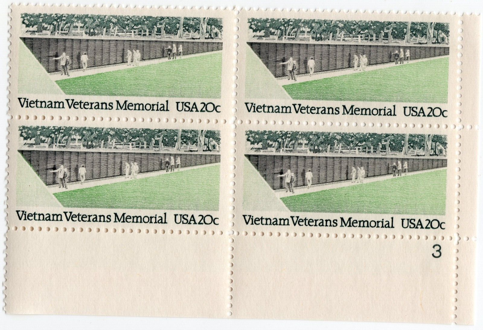 Scott #2109 Vietnam Veterans Memorial Plate Block of 4 Stamps - MNH P#3 LR