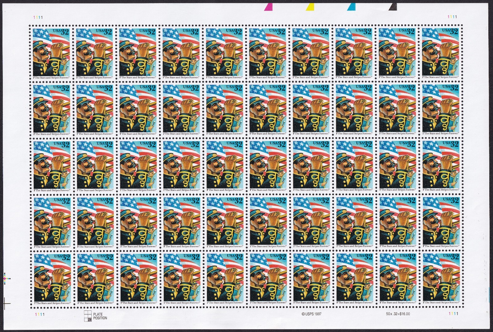 Scott #3153 The Stars And Stripes Forever Sheet of 50 Flag Stamps - MNH