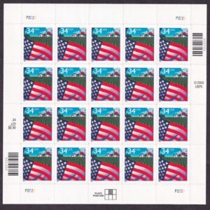 Scott #3470 Flag Over Farm Sheet Of 20 Stamps - MNH P#P2222