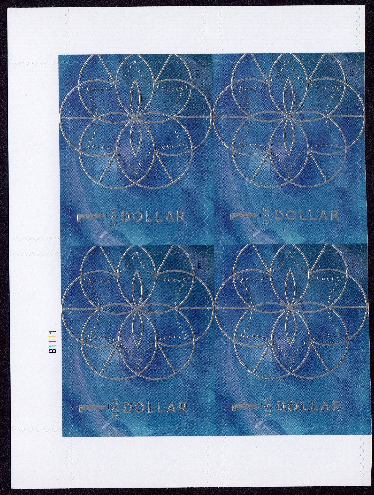 Scott #5853 Blue $1 Floral Geometry Plate Block of 4 Stamps - MNH w/Gutter