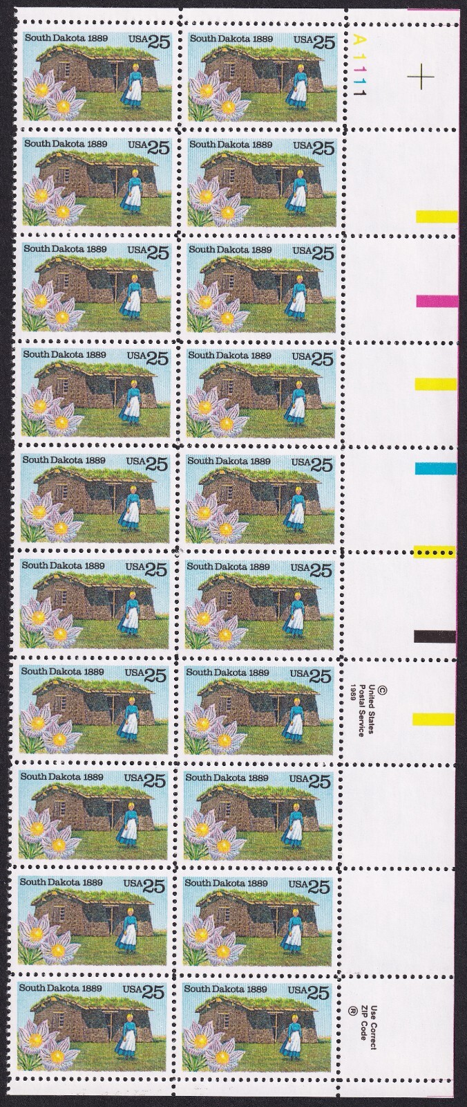Scott #2416 South Dakota Plate Block Of 20 Stamps - MNH P#A1111