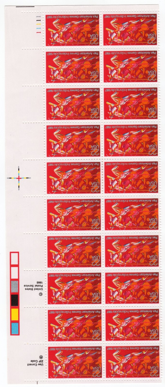 Scott #2247 Pan-American Games Plate Block of 20 Stamps - MNH UL