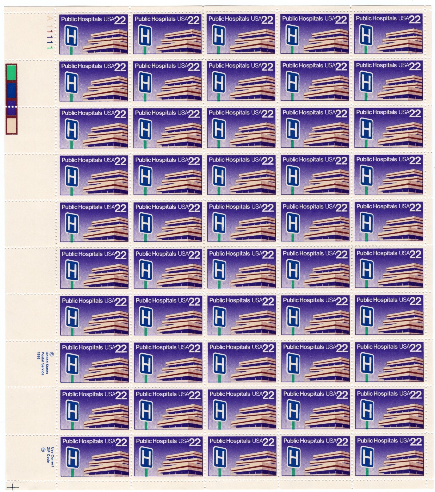 Scott #2210 Public Hospitals 22¢ Sheet of 50 Stamps - MNH UL
