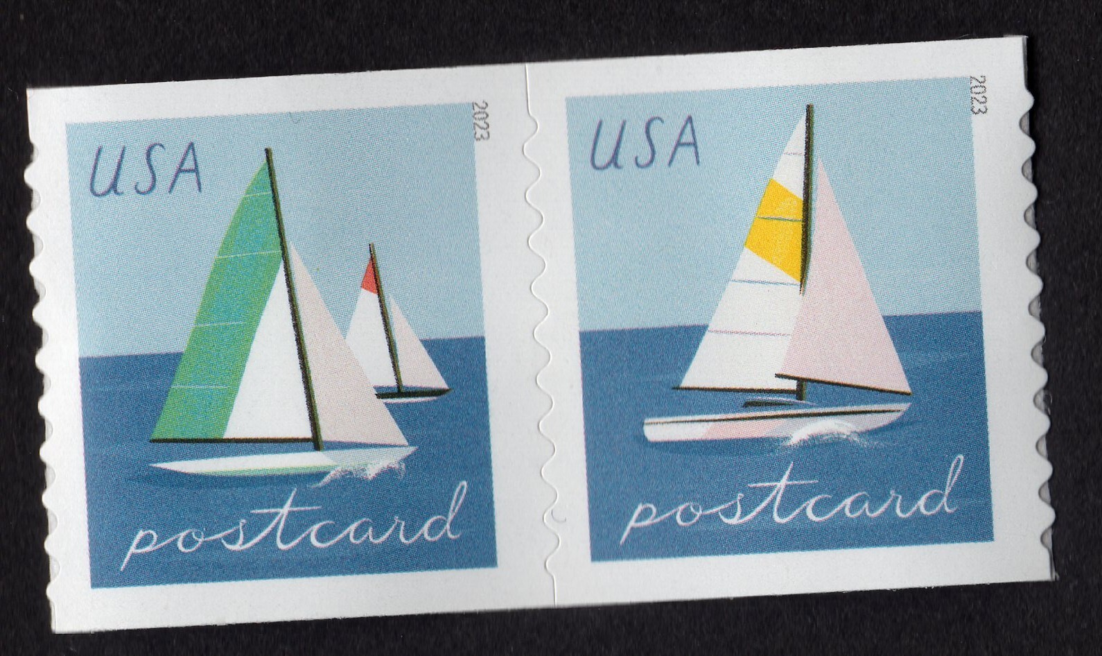 Scott #5750a Sailboats Postcard (48¢) Coil Pair of Stamps - MNH