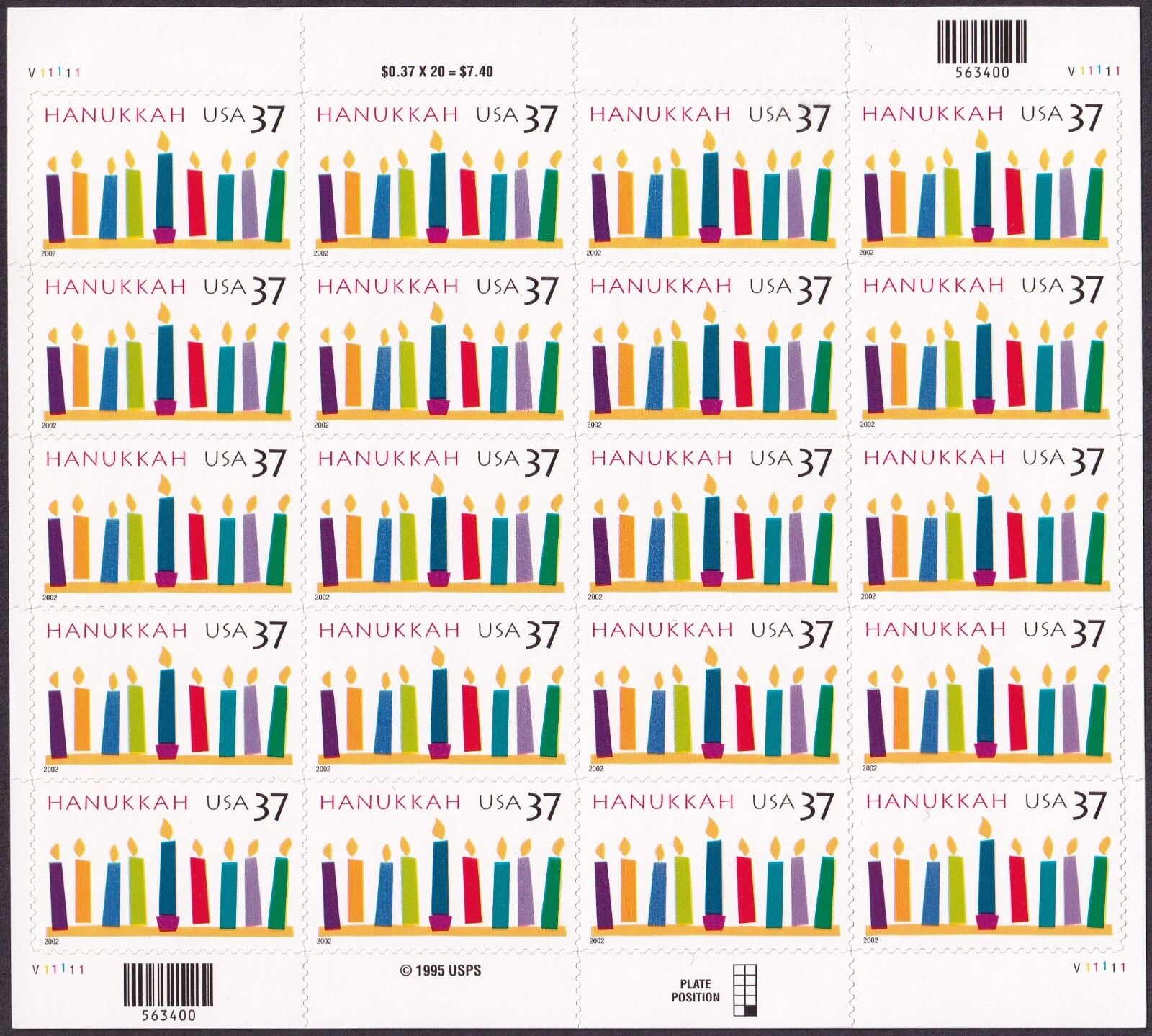 Scott #3672 Hanukkah Sheet of 20 Stamps - MNH