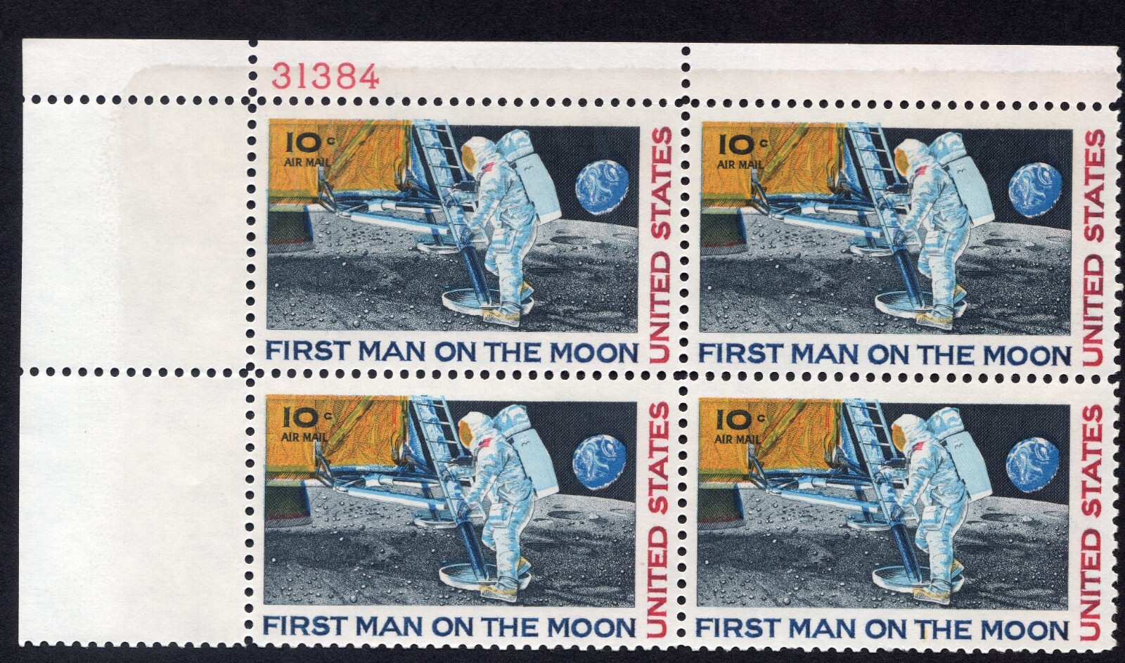 Scott #c76 First Man on the Moon Airmail Plate Block of 4 Stamps - MNH