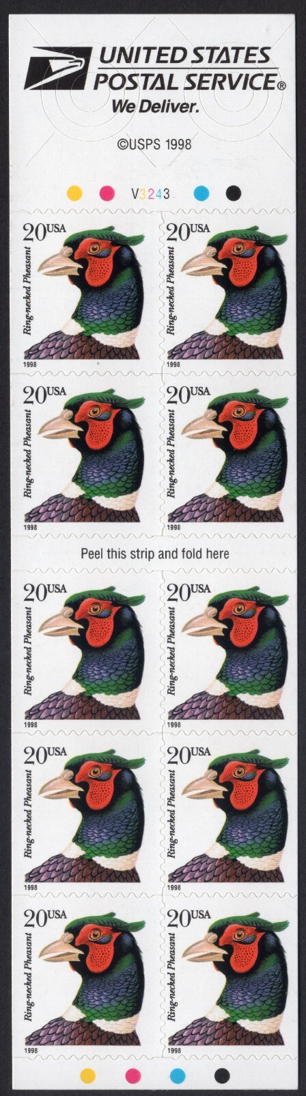 Scott #3050a Ring-necked Pheasant Booklet of 10 Stamps - MNH P#V3243